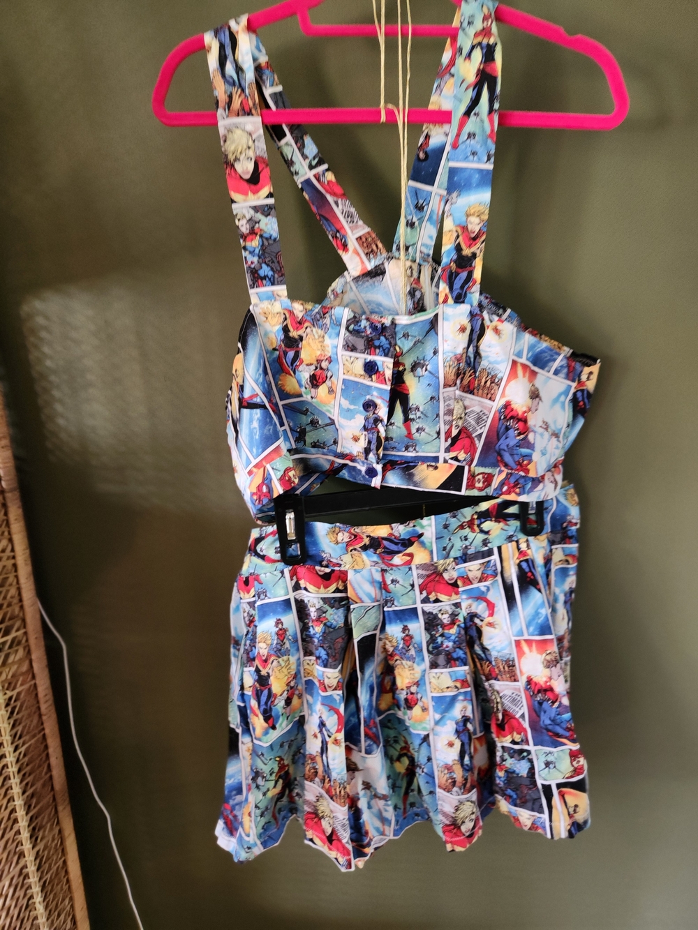 Handmade top and shorts featuring Captain Marvel fabric size XL